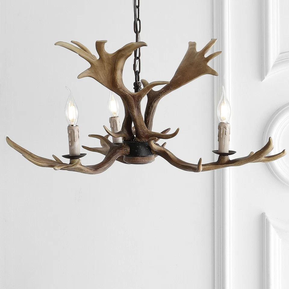 JYL6303A Eldora 27" Adjustable Resin Antler 3-Light LED Chandelier Rustic Co...