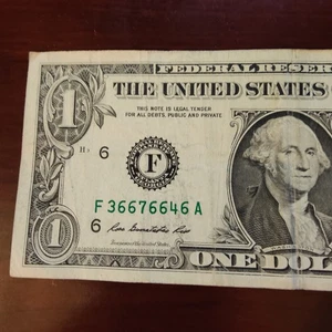 5 of a Kind Repeater (66) Fancy Serial Number 2009 One Dollar note 36676646 - Picture 1 of 4