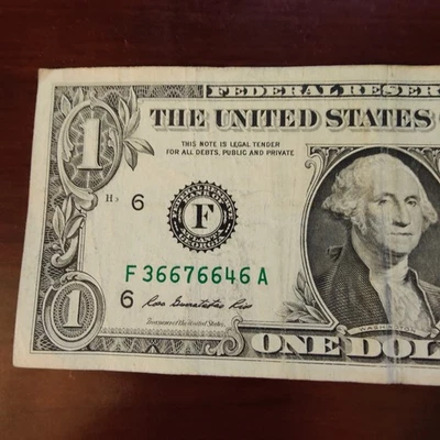 5 of a Kind Repeater (66) Fancy Serial Number 2009 One Dollar note 36676646 - Image 1 of 4