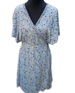 Natural Life Women's Wrap Dress Medium Blue Ditsy Floral Boho Whimsical - Picture 1 of 13