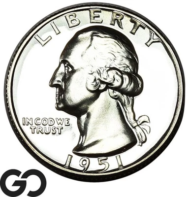 1951 Washington Quarter CAMEO PROOF, Nice Superb Gem PF Cam! - Image 1 of 3