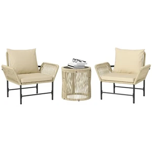 Polyrattan Gartenmöbel Set, Outdoor Lounge Balkonmöbel für 2 Personen Khaki - Bild 1 von 10