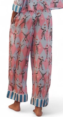 Nuevos Pantalones Cortos Karen Mabon x Anthropologie Harlequin XL Rosa Azul Sedoso Pierna Ancha Foto 1 de 4