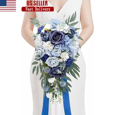 Artificial Bridal Bouquet Lifelike Roses Dahlia Wedding Decoration Ceremony Home - Image 1 of 4