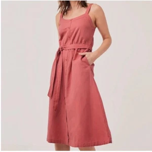 Pact Canopy Linen Blend Belted Picnic Dress Dahlia Pink   $148 MSRP Size Large - Picture 1 of 6