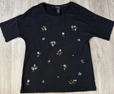 Lord & Taylor Women’s Black Top T - Shirt Rhinestone Jewels Embellished Sz Large - Image 1 of 4
