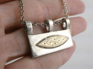 K Signed Artisan Sterling Silver Gilt Front Pendant Necklace 17.1g 19.5 Inches - Picture 1 of 15