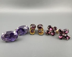 Vintage Purple Rhinestone Earrings 1 signed Coro Prong Set Clip on Screw back - Picture 1 of 19