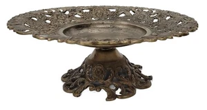 Vintage Ornate Pedestal Display Stand Riser Brass Floral Fruit Cake Dresser Deco - Picture 1 of 8