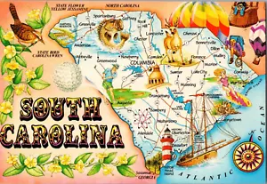 Postal mapa del estado de Carolina del Sur cromado sin publicar - Imagen 1 de 2