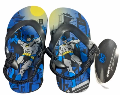 New DC Comics Batman Toddler Boy Black Blue Flip Flops Size 5/6 Back Strap Shoe - Image 1 of 4
