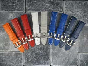 Correa de reloj regular con lengüeta de cuero granulado de 26 mm PANERAI azul naranja P - Imagen 1 de 57