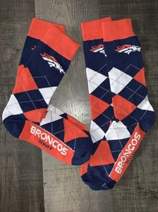 DENVER BRONCOS NFL FOOTBALL JERSEY LOGO ARGYLE DRESS SOCKS 2 PAIR SET LARGE Z - Picture 1 of 2