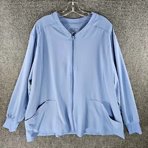 Allura by Cherokee Cecil Blue Zip Front Stretch Fit Warm-Up Scrub Jacket - Picture 1 of 5