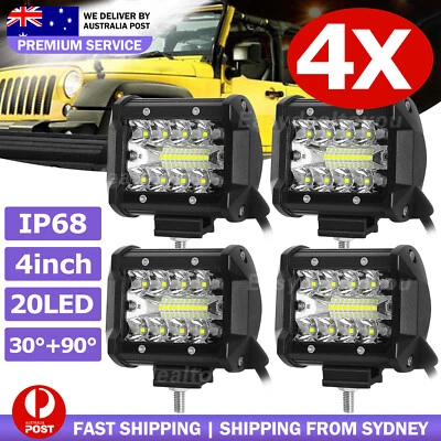 4X 4inch 200W LED Work Lights Bar Spot Flood Light Bar Reverse 4WD 12V 24V OZ - image 1 of 4