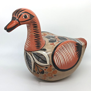VTG Large Burnished Tonala Duck Mexican Ceramic with Elaborate Floral Patterns