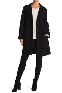 NEW Fleurette Notch Collar Boucle Crepe Wool Walker Coat Black - Size XL #S7298 - Picture 1 of 8