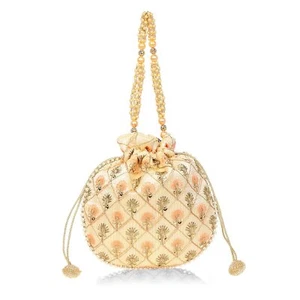 New Traditional Women's Round Drawstring Potli Bag Ladies Purse Handbag Orange - Picture 1 of 6