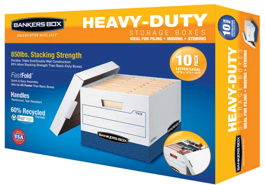 Bankers Box 0074304 Heavy Duty File Boxes Storage Letter / Legal - 10 Pack
