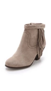 SAM EDELMAN Womens Gray Tasseled Louie Round Toe Block Heel Leather Booties 9 M - Imagen 1 de 5