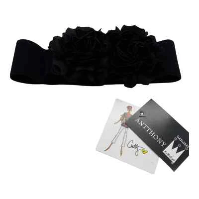 Antthony Originals Satin Multi Floral Elastic Belt Black Flowers Size Small New - Image 1 of 4