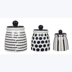 Ceramic Black & White Canister Set of 3 - Picture 1 of 1
