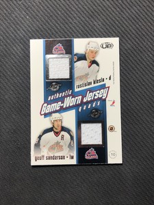 2002-03 PACIFIC HEADS UP DENIS/TUGNUTT/SANDERSON+ GAME-WORN JERSEY QUADS #10