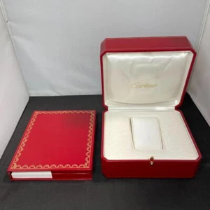 VINTAGE GENUINE CARTIER Red watch box case wood leather w/booklet - Picture 1 of 8