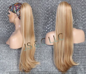 Strawberry Blonde Mixed Human Hair Blend PONYTAIL Drawstring long Straight - Picture 1 of 5