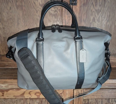 COACH Gray & Black Leather VOYAGER Duffle Travel Bag Suitcase Luggage #54765 - Image 1 of 4