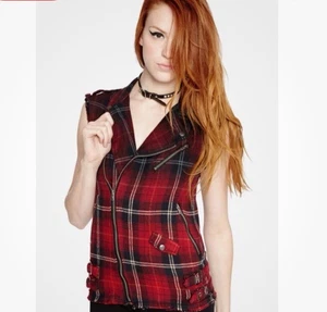 Chaleco Royal Bones By Tripp Para Mujer L Rojo Franela a Cuadros Motociclista Grunge Punk - Imagen 1 de 14