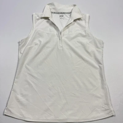 Polo Puma Para Mujer Pequeño Blanco Sin Mangas Golf Cuarto Cremallera Rendimiento Top Foto 1 de 4