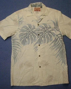 RJC Hawaiian Aloha Shirt Cotton Blue Monstera Leaves on White Shirt Size M - Picture 1 of 8