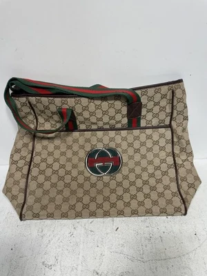 Gucci Vintage Retro Purse Shoulder Traveling Bag Canvas Leather - Image 1 of 4