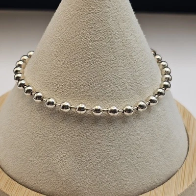 Sterling Silver 7" Bead Ball Bracelet Made in Italy 7.47g 3.9mm - Image 1 of 4