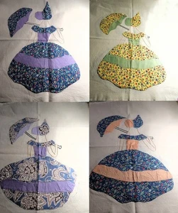 Cuatro bloques de edredón vintage Sun Bonnet Sue apliques a mano 19,5" algodón cuadrado #2 - Imagen 1 de 5