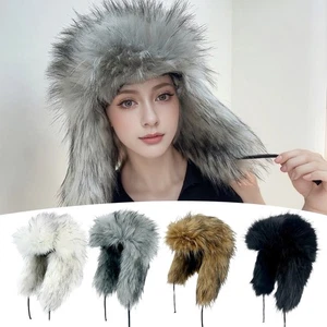 Women's Imitation Fox Fur Trapper Hat Raccoon Fur Russian Ear Flap Bomber Cap US - Picture 1 of 25