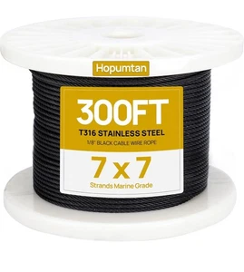 Cable de acero inoxidable negro de 300 pies 1/8", cable de avión T316 - Imagen 1 de 5
