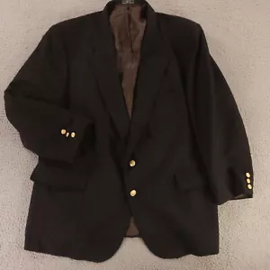 VTG Hopsack Jacket XL Black Wool Polyester Blazer Sport Coat Crested Buttons 48R - Picture 1 of 16