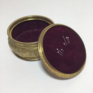 Vintage Brass  sewing box/ Pin Box, Buttons, Trinkets,  Lined Red Velvet Baize.