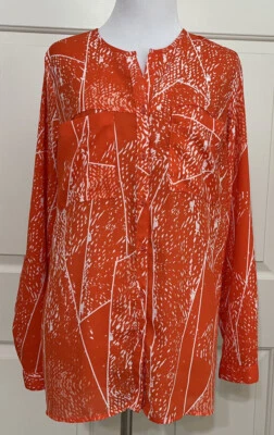 Mossimo size S orange white long sleeve button up blouse womens Foto 1 de 4