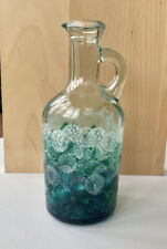 Blue Green Coloured Glass Vase Bubble Texture Painted Mini Carafe Coastal Decor