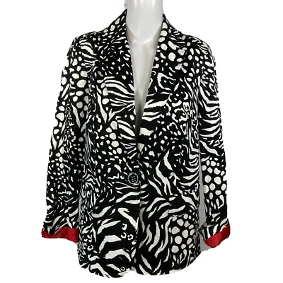 Susan Graver Jacket Blazer Sz XS Black White Zebra Stretch Button Animal Print - Image 1 of 4