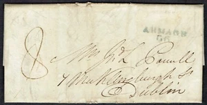 Irish PH 1826 Armagh to Dublin with blue ARMAGH and red octagonal date stamp - Picture 1 of 2