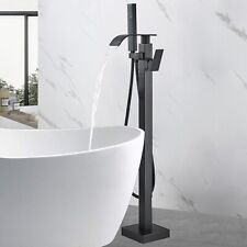 Freestanding Waterfall Bathtub Faucet Floor Mounted Tub Filler Mixer Hand Shower