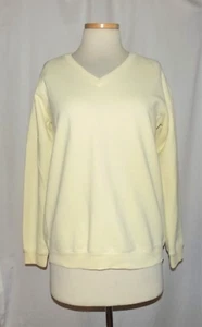 IZOD Womens Pale Yellow Cotton Blend V-Neck Long Sleeve Pullover Sweatshirt M - Picture 1 of 6