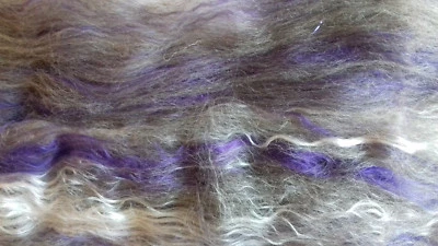 Massam Purple Silk & Sparkle Carded Art Batt 25-100g UK Wool & Bamboo Felt Spin - Image 1 of 4