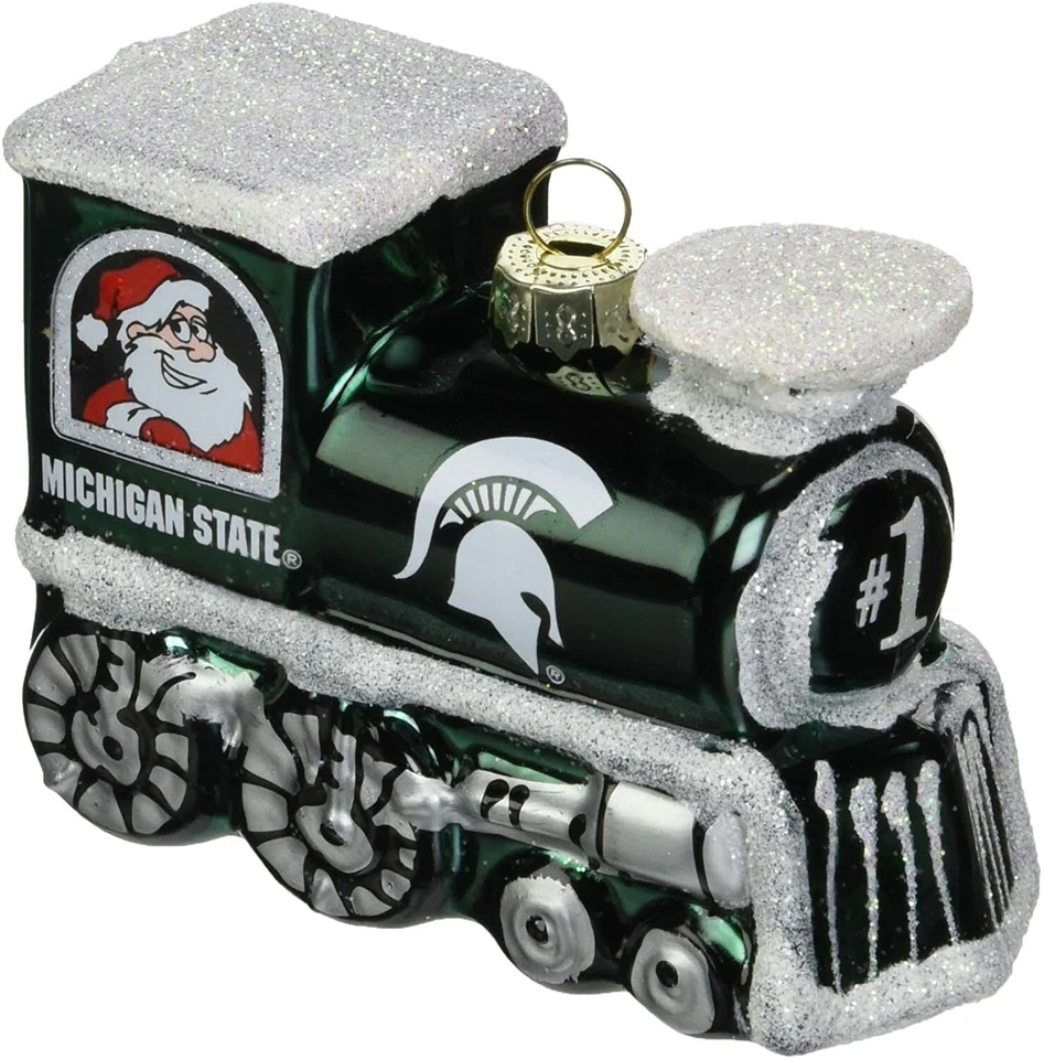 NCAA Michigan State Spartans Blown Glass Train Christmas Tree Ornament - Image 1 of 1