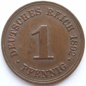 Münze Deutsches Reich Kaiserreich 1 Pfennig 1892 F in fast Stempelglanz - Bild 1 von 2