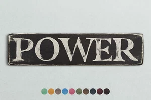 POWER Vintage Style Wooden Sign. Shabby Chic Retro Home Gift - Picture 1 of 2